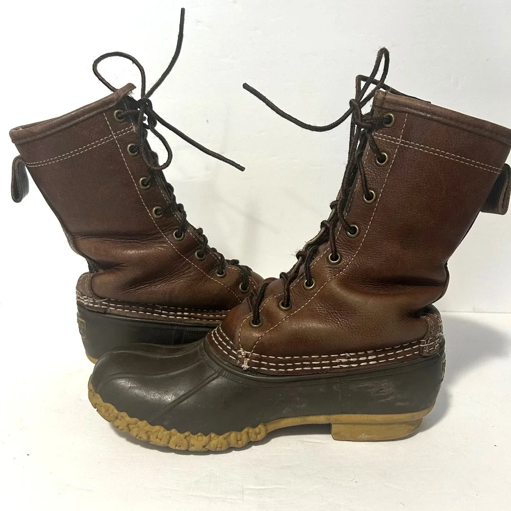 Vtg LL Bean Duck Boots Women 6 Brown Shearling Lined WP Hunting Leather Maine